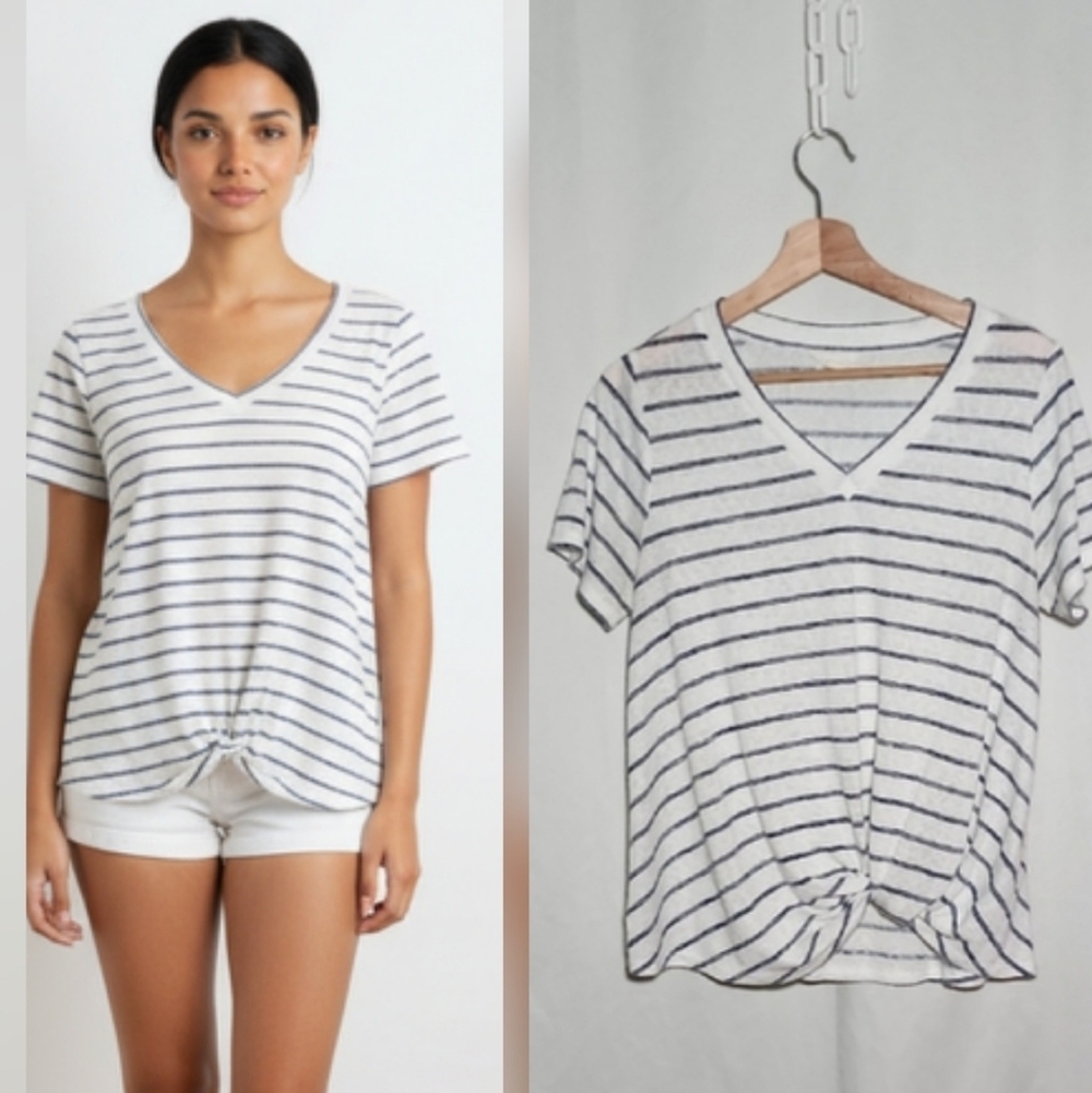 Caslon Black and White Striped Knot-Front Tee
